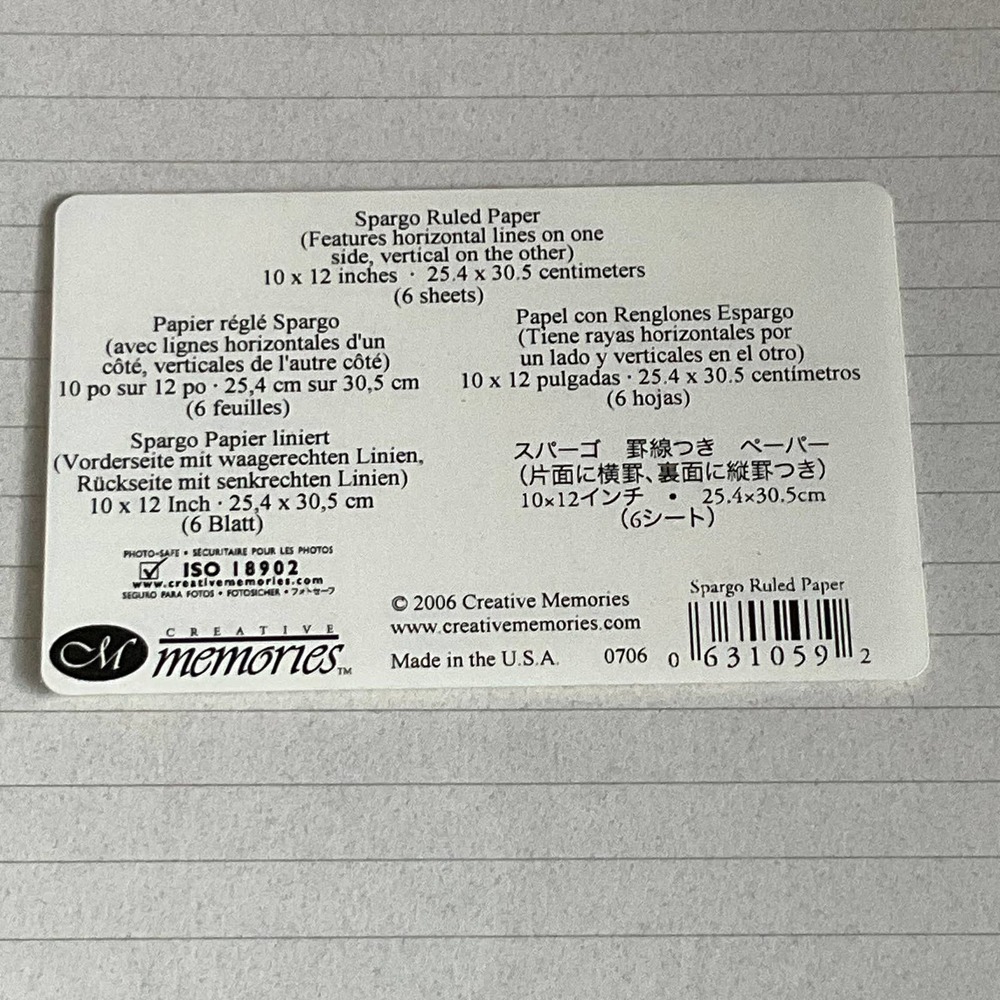 Creative Memories Spargo Ruled Paper Photo Mounting Paper 10x12